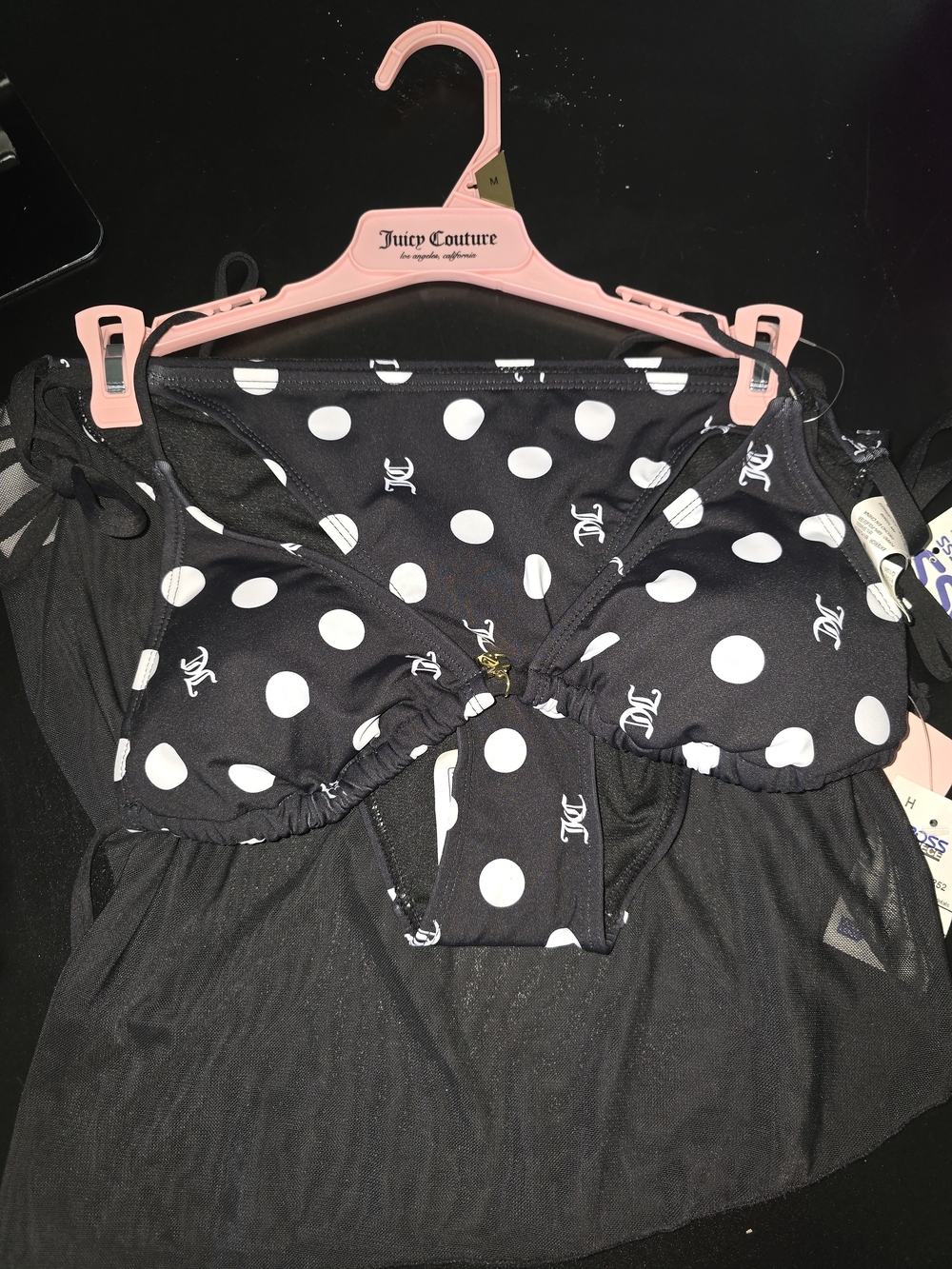 Juicy Couture Black & White Polka Dot Tie-Front Camisole Pareo